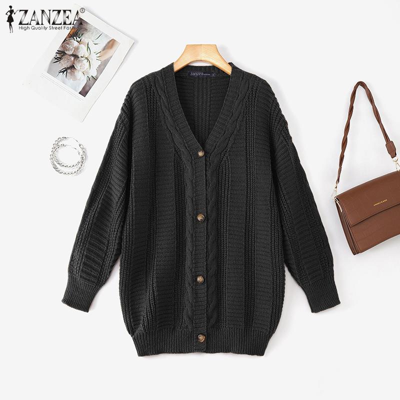 ZANZEA Women Long Sleeve Buttons Up Casual Loose Knitted Sweaters Cardigan