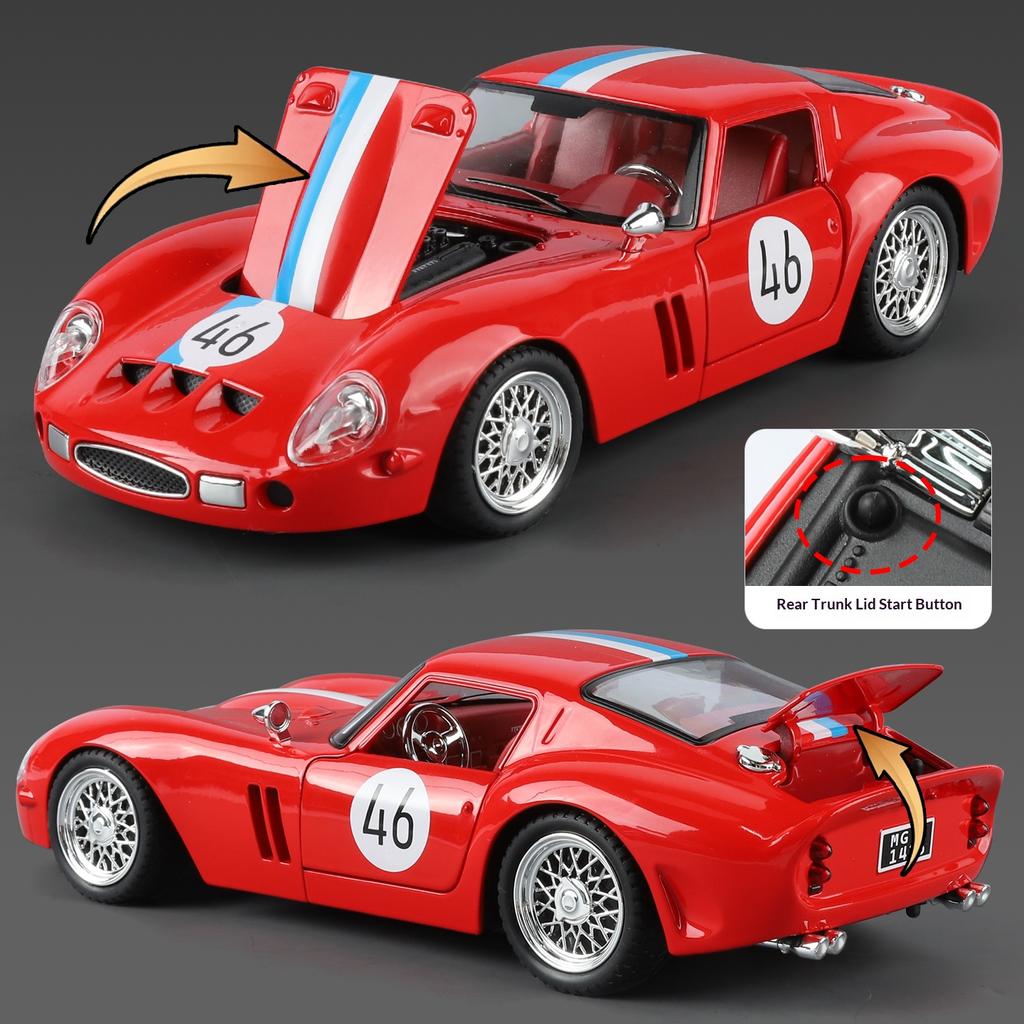 Maßstab 1/24 250-GTO Legierungsauto-Modell Simulation Sound und Licht Retro-Sportwagen Spielzeugauto Sammlergeschenk Schmuckstück