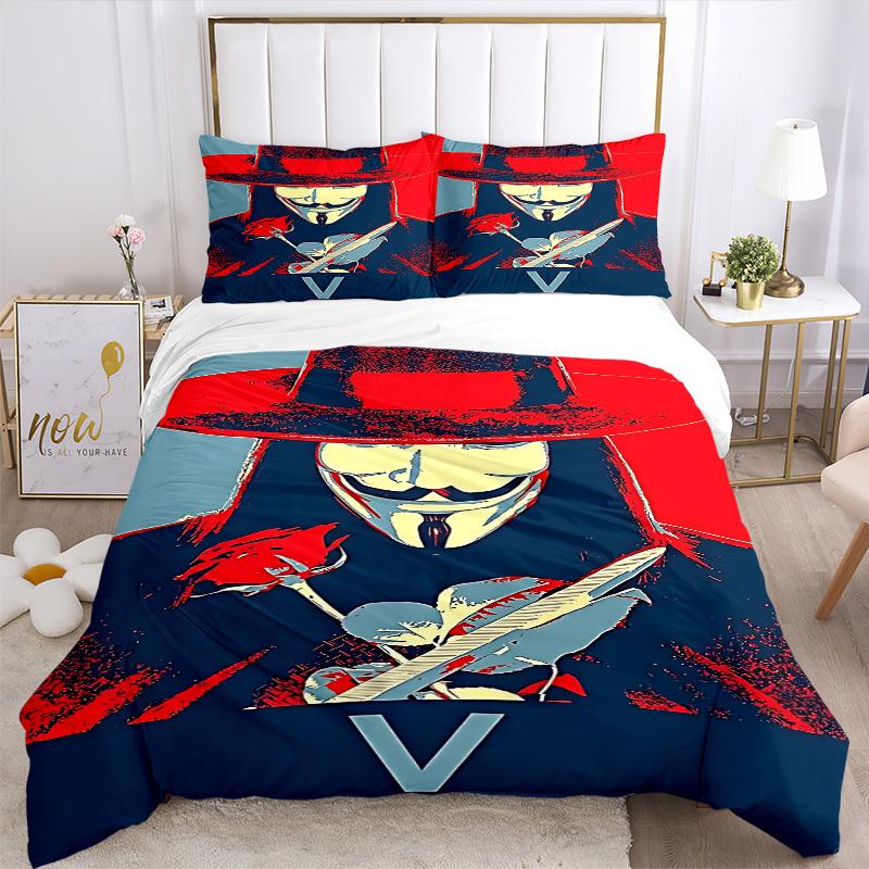 3pcs V for Vendetta Bedding Set, Duvet Cover and Pillowcases Machine Washable Seasons all suitable, Design for Bedroom (No Filling)218