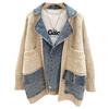 Giacca in denim con giunture di grandi dimensioni da donna, autunno inverno, donna, manica lunga, giacche in jeans, maglione largo da donna, stile pigro, cardigan lavorato a maglia