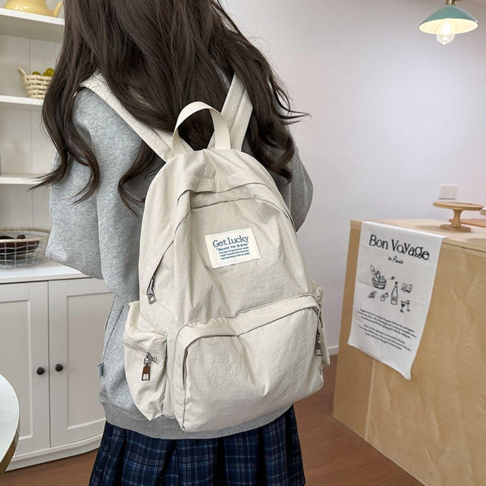 

Nylon Solid Color Backpack Korean Style Student Schoolbag Simple Travel Backpack Outdoor синій