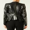 NOORA Damen Lammfell Schwarzer Lederblazer | Plissierter Mode-Blazer mit Metalldesign | Schmal geschnittene Jacke im Retro-Stil für Halloween