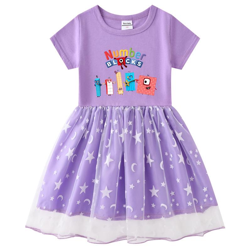 Korean Style Children's Princess Dress - Short/Long Sleeve with Stars, Rainbow Sequins, and Mesh Pleats for Spring, Summer, and Autumn