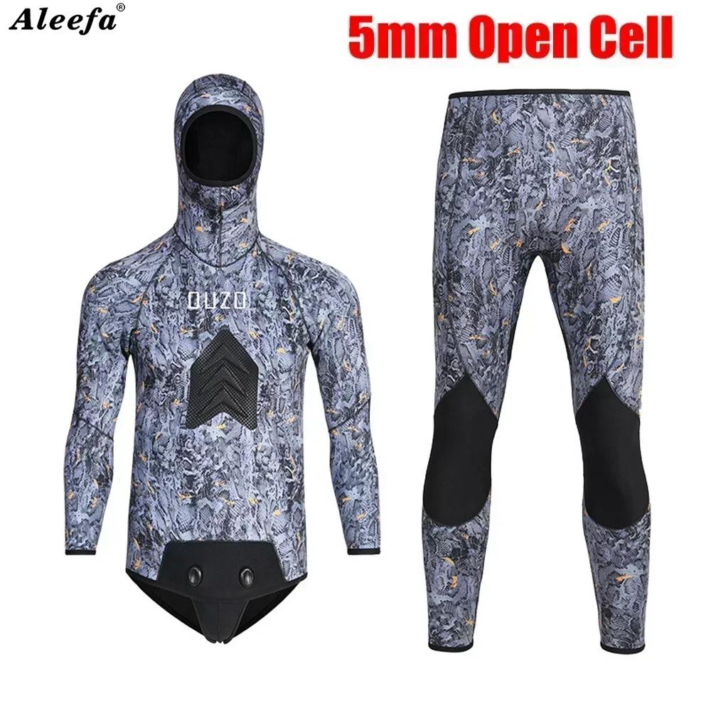 Men 5MM 7MM Wetsuit Open Cell Spearfishing Neoprene Camouflage Diving Suit 2pcs Set for Hunting,Scuba Dive,Blind Seam S