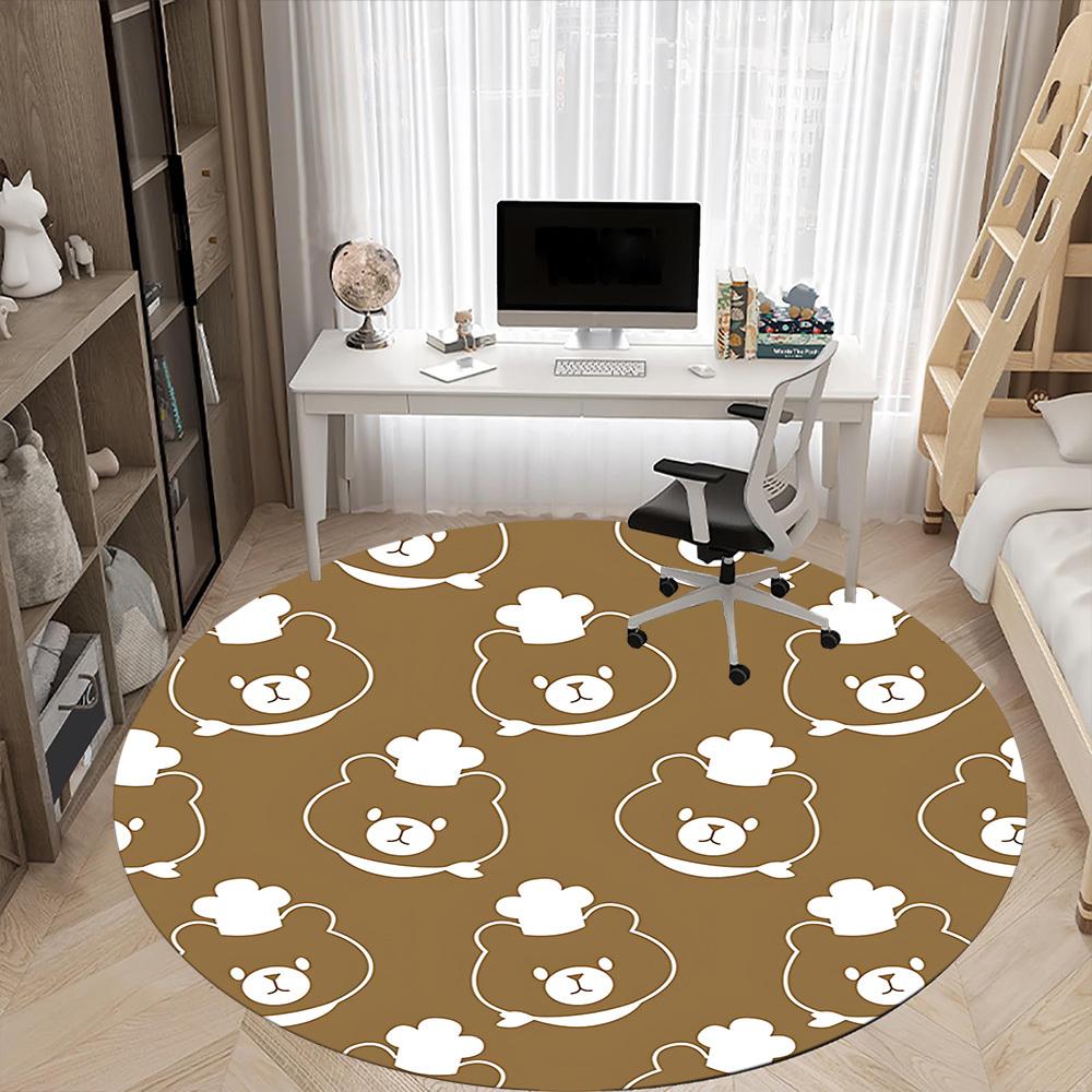 1pc Bear Pattern Office Round Rug, Carpet for Office, Gaming, Lightweight Round Floor Mat yy260205077
