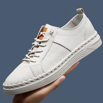 New Shoes for Men Cow Leather Casual Shoes Fashion Stitch Flat Skateboard Shoes Concise Slip-on Sneaker