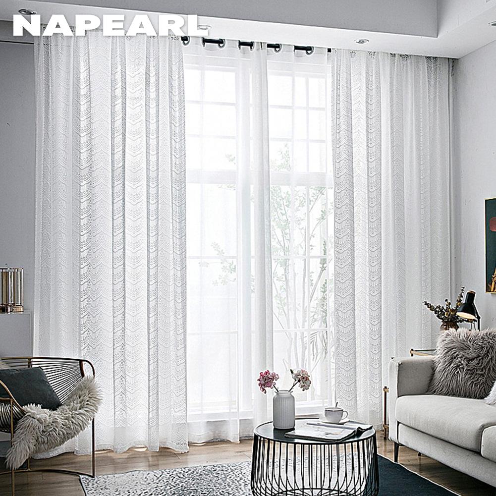 1 pièce NAPEARL 10-20 % occultant style français simple romantique dentelle chaîne tricoté pur blanc gaze rideau pour salon chambre balcon décoration de la maison