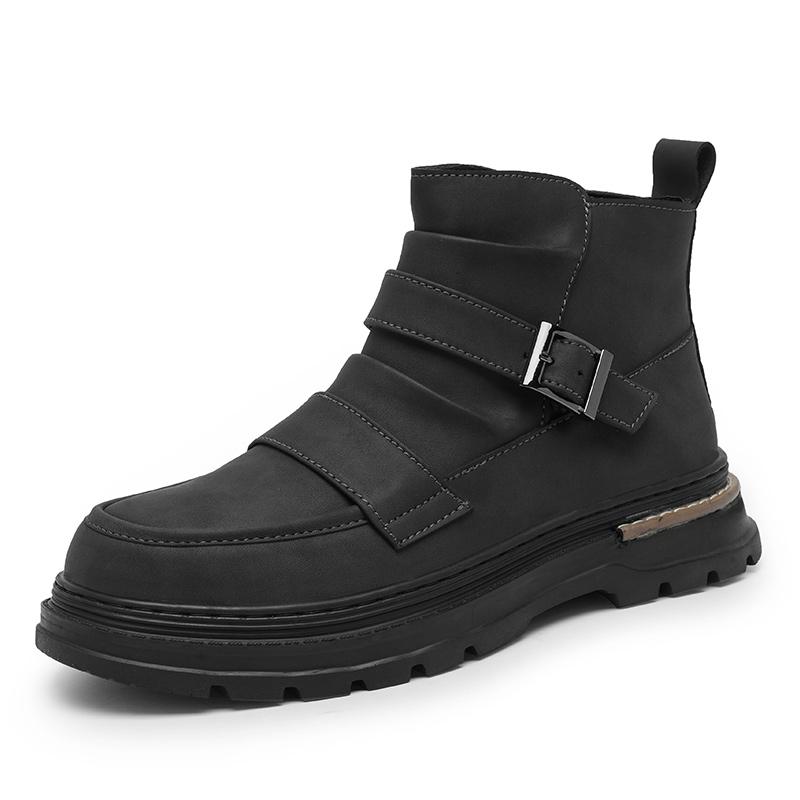 WAERTA Autumn Winter Thick Base Mid-Top Boots Men’s British Trend Boots High-Top Korean Casual Shoes Motorcycle Boots for Men