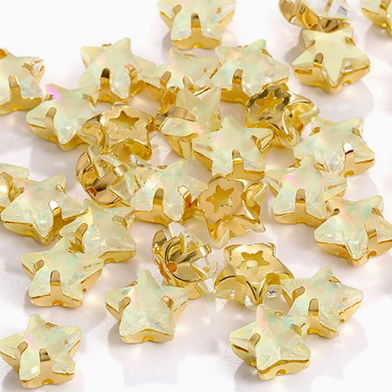 50 Pcs 10mm Star Glass Claw Drill with Hole Pentagram Hand-sewn Drill DIY Wedding Shoes and Clothing Bags Hairpin Jewelry Accessories