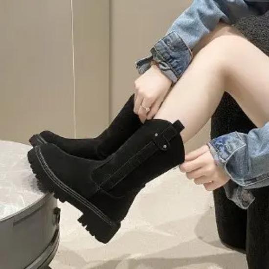 

Autumn Winter Female Flock Suede Thick Heels Size Soft Daily Boots Fashion Women High Quality Ankle Boots 35