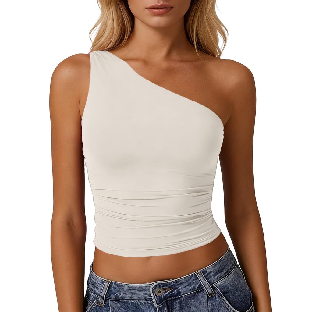 Women's Sleeveless One-Shoulder Slim Fit Sexy Tank Top