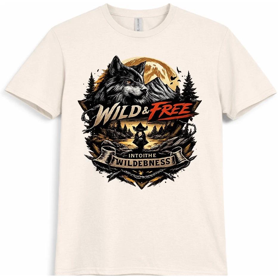 Wolf T Shirt Wild and Free Mountain Moon Spirit Animal Nature Graphic Tee XXXXL