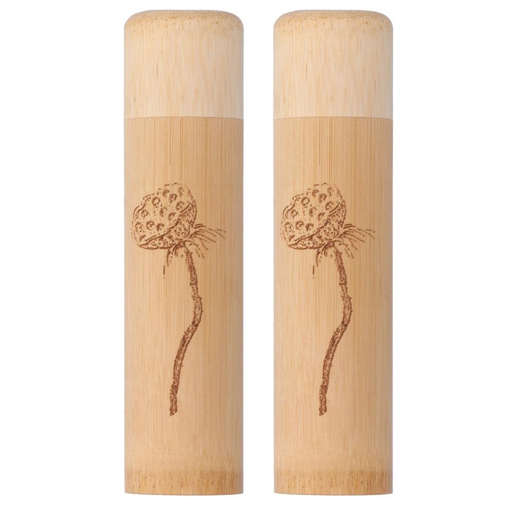 2Pcs Durable Bamboo Tea Canister Round Shape With Lid Tea Container 1.38 x 5.91in Incense Canister Spices