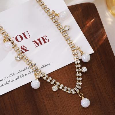 Collier Perle Symphony Littéraire Doux Rétro Français, Sens Haut de Gamme de Niche, Chaîne Clavicule Simple et Exquise Incrustée de Diamants Pour Femmes
