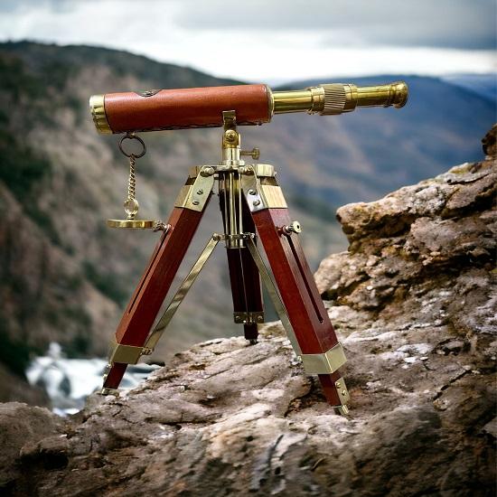 thumbnail image 2 of Antique Brass Nautical Telescope - 18" Leather Spyglass For Pirate & Maritime Decor 2 of 9