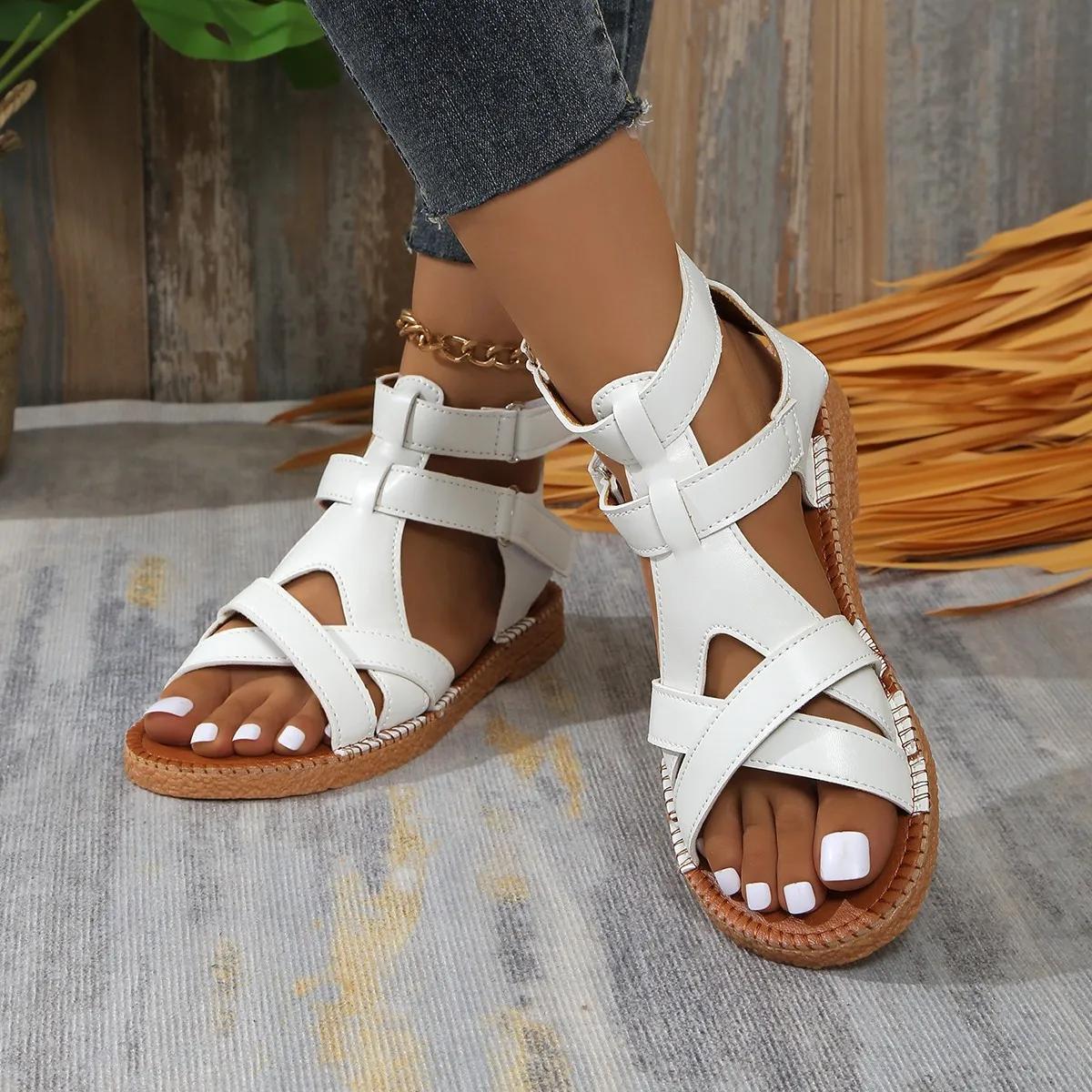 

Fashion Summer 2025 New Export Sandals for Women, Cross-border Large-sized Roman Sandals, Cross-strap Flat Sandals for Women 36 белый