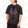Gothic Bat Wing Pink Retro Lettering Vintage Washed Tee Pure Cotton T-Shirt