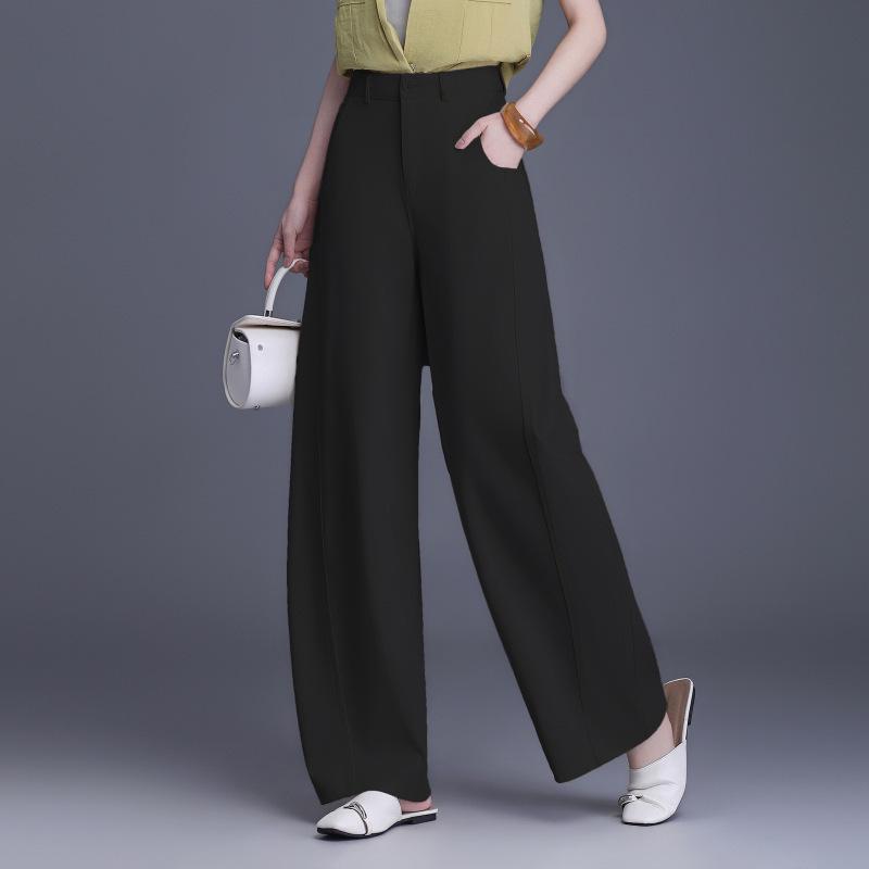 

Women s Spring Fashion: High-Waisted Wide-Leg Pants - Loose, Lazy Style, Slimming, Long, Drape, and Straight-Cut Casual Wear XXXL чёрный