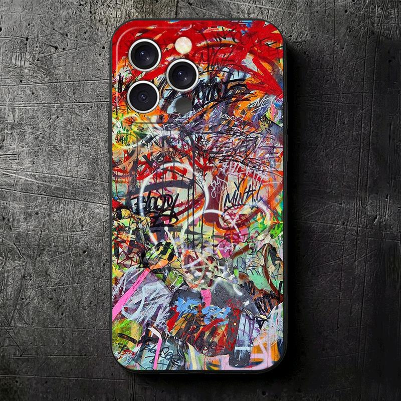 Graffiti Fashion Art Soft Phone Case for iPhone 16 16E 17 Air 15 Pro Max 14 Plus 13 Mini 11 12 7 Black Cover Back Shell