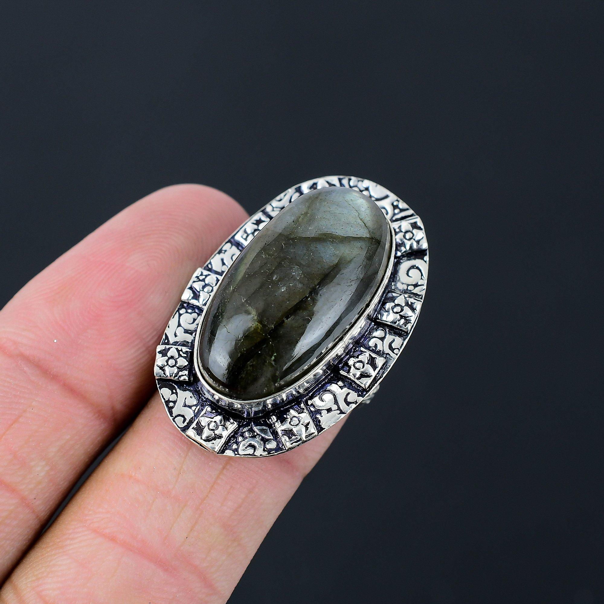 925 Sterling Silver Labradorite Stone Solitaire Birthday Ring Jewelry Size 6.5 6.5