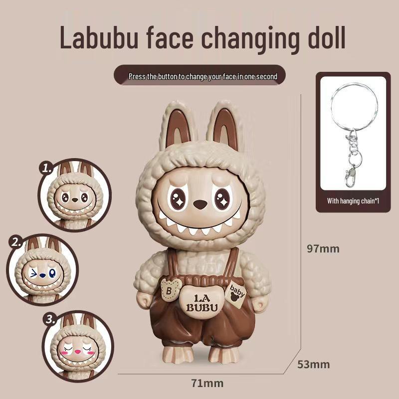 

Labubu Keychain: Face-Changing Doll Figurine for Kids - Trendy Toy & Small Gift