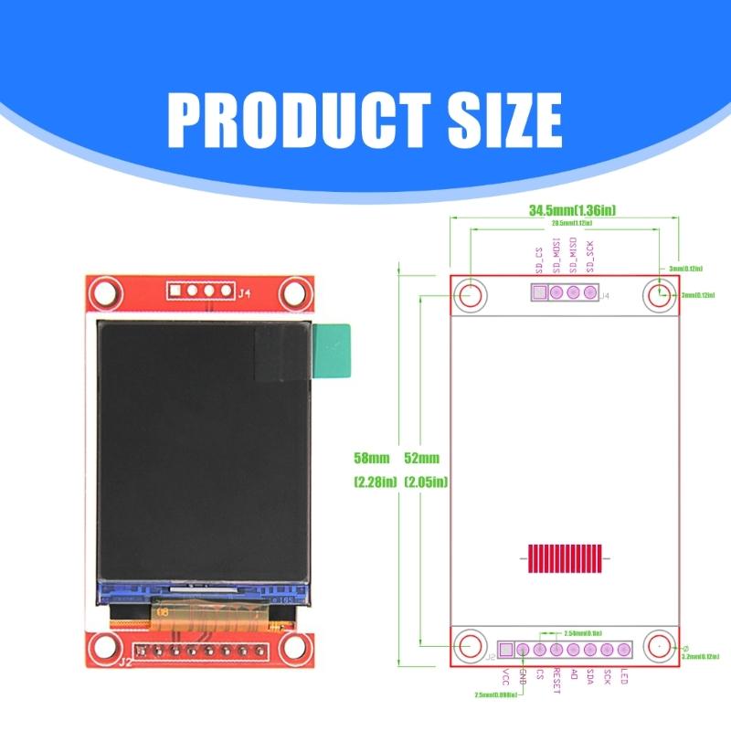 High Resolution 1.8Inch TFT LCD Module 128x160Pixels for STM32 Projects with SPI Serial Interfaces 65K Color Display
