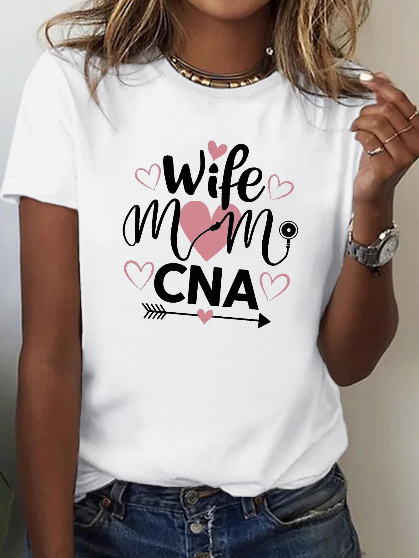 

Wife Mom CNA Pure Womens Tshirt Comfort Fit Harajuku Short Sleeve Casual Tshirt Clothing Street Tops Tees Aesthetic Clothes S