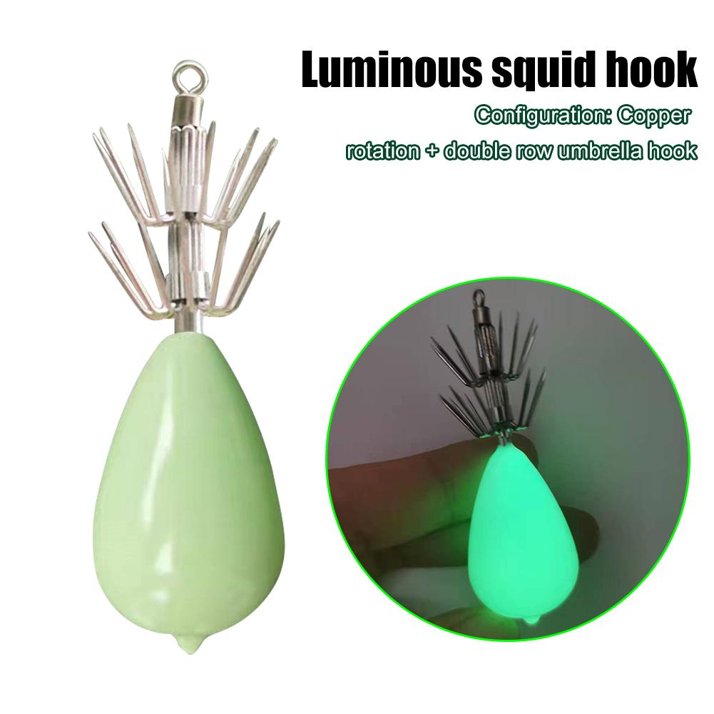 Fluoresent Cuttlefish Sleeve Squid Jig 6cm Crank Soft Rubber Hook Glow in Dark 22/60g for Night Fishing Freshwater