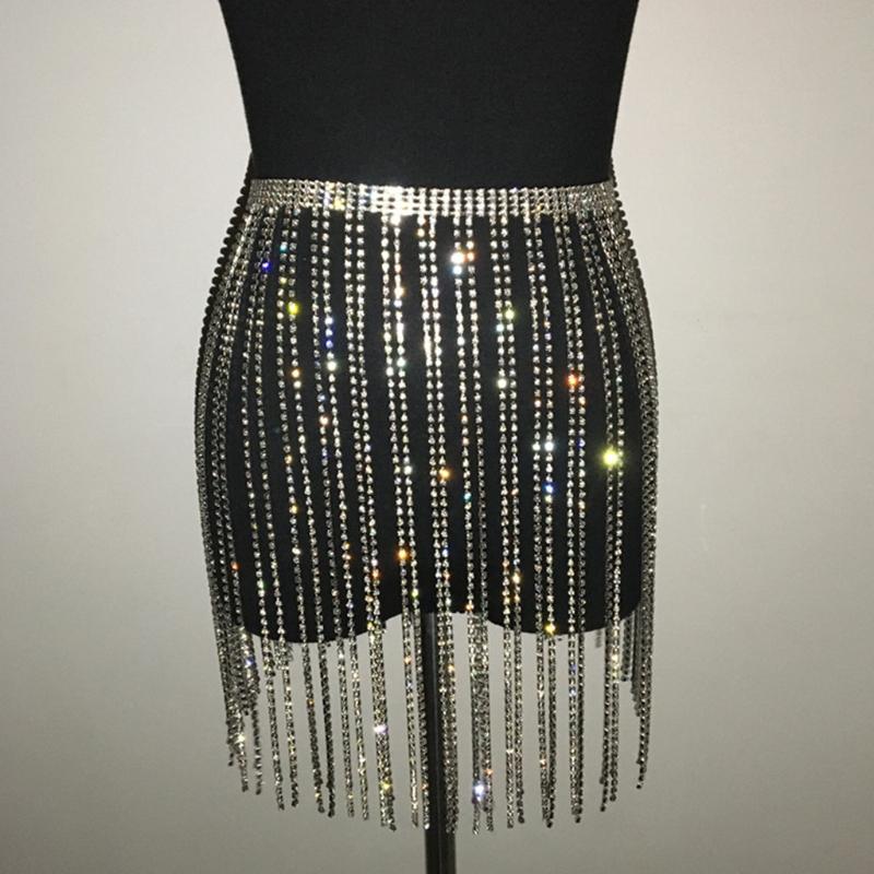 Gold Silver Waist Chain Bright Dance Skirts Jewelry for Parties Festivals