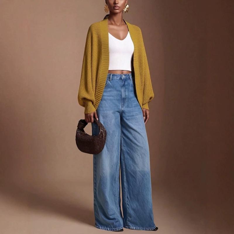 Women S Casual Mustard Yellow Solid Long Sleeve Cardigan Sweater