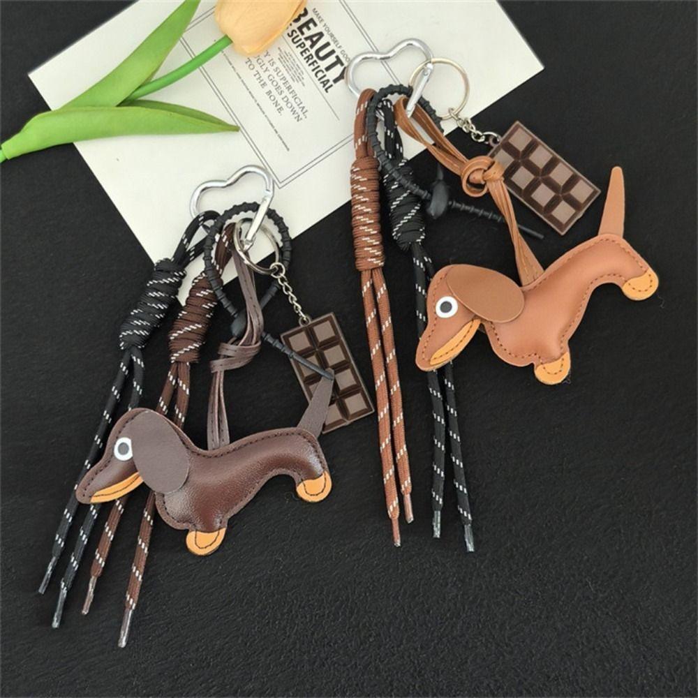 Hanging Ornament Dachshund Keychain Braided Rope Dog Keyring Dachshund Pendant Car Keyring