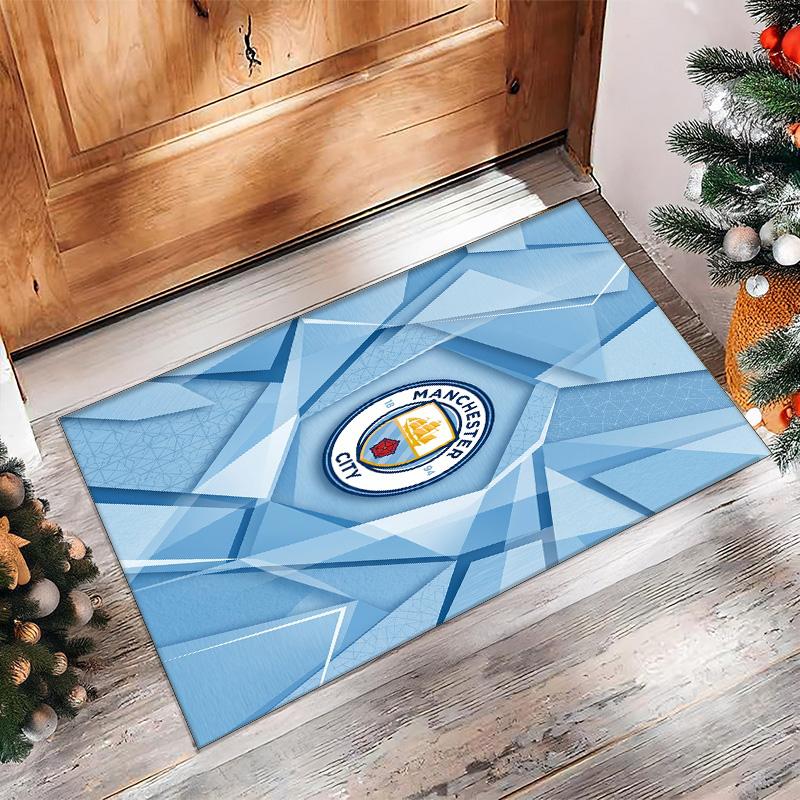 Manchester City Printed Flannel Area Rug Non Slip Soft Polyester Floor Carpet Indoor Decor Mat for Bedroom Living Room Sofa