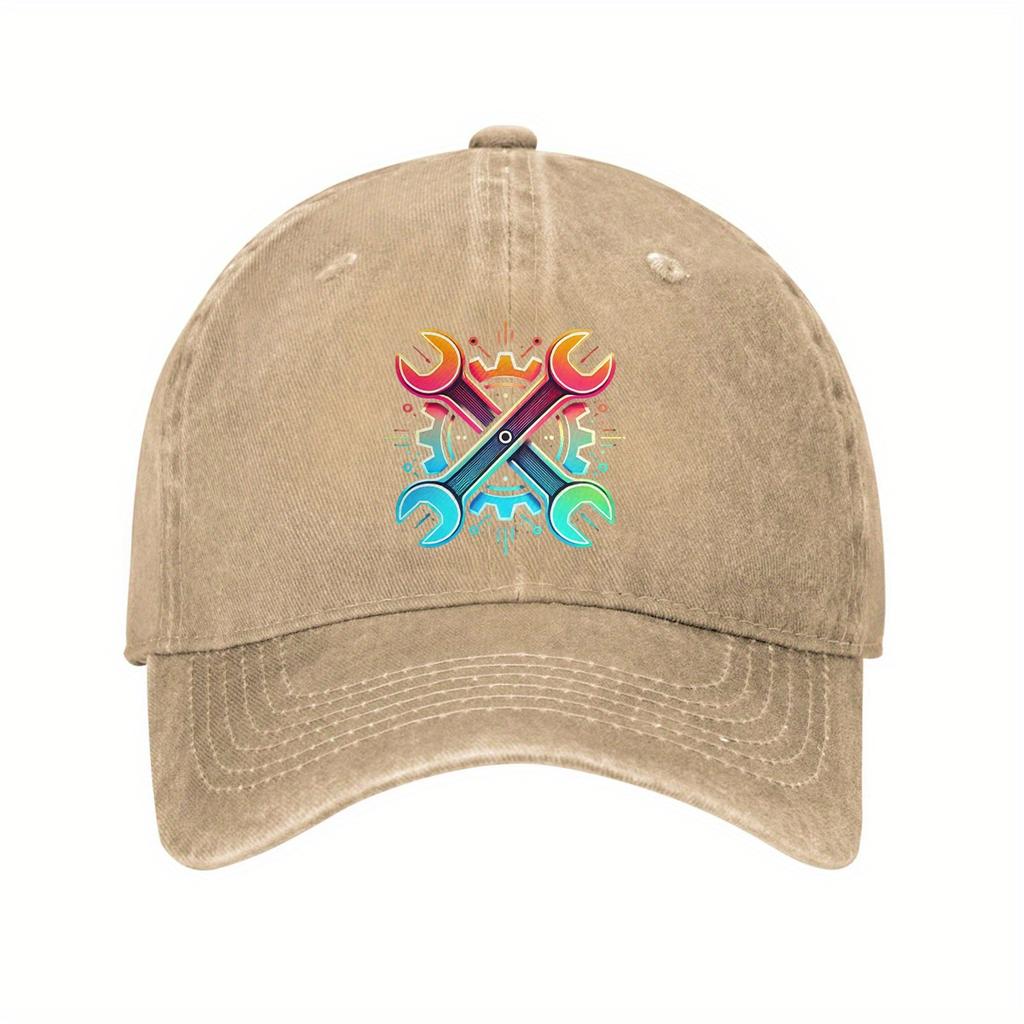 Colorful Tech Mechanic Wrench Graphic Baseball Cap Adjustable Cotton Casual Hat for Men Women