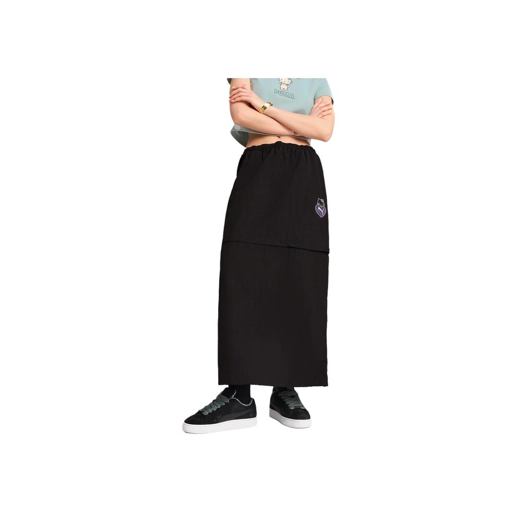 Puma X Hello Kitty Fashion Versatile Soft Casual Long Skirt Women Skirts Black 631615-01