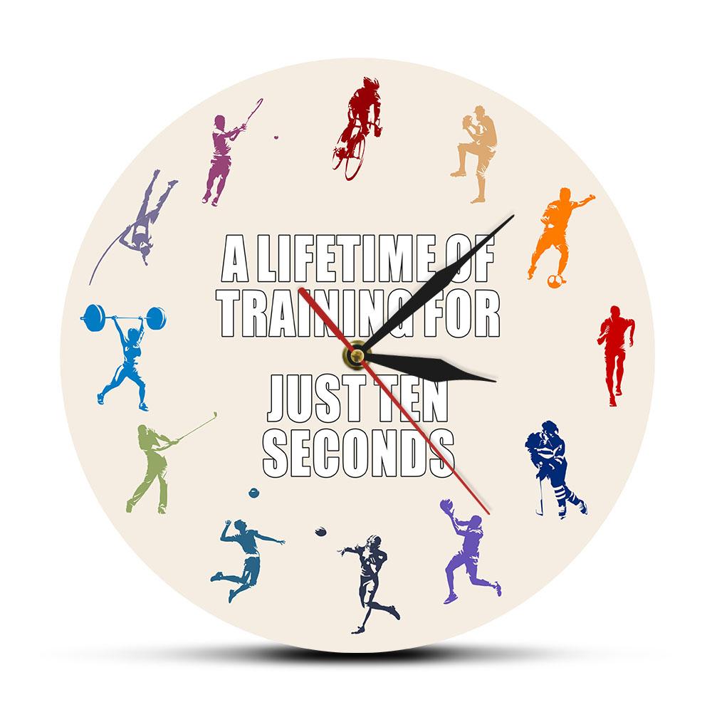 

Целая жизнь тренировок всего за десять секунд Различные спортивные настенные часы Мотивационная цитата Настенный художественный декор Часы Бесшумные настенные часы