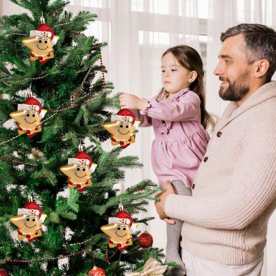 3Pcs Christmas Red Hat Star Ornaments Hand-Painted Plastic Hanging Decor for Tree Home Office Festive Party Decoration