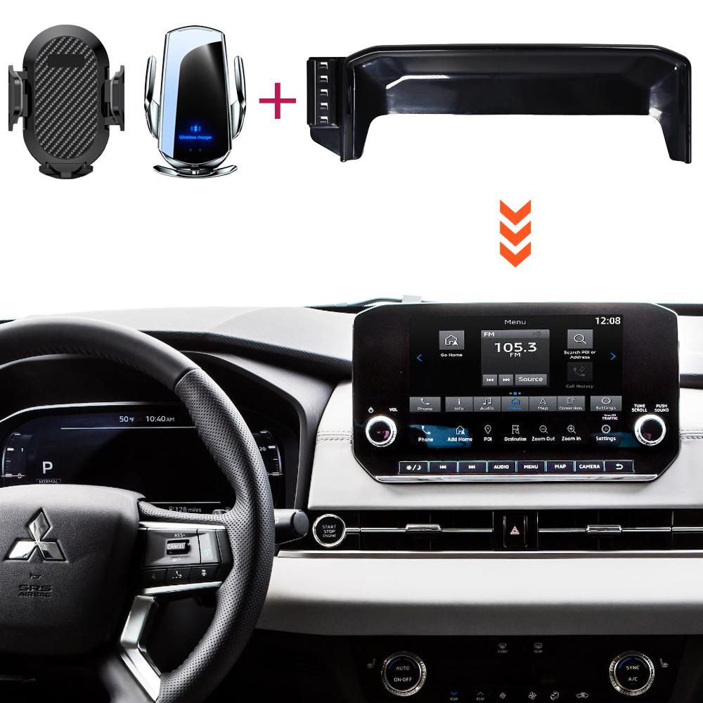 Car Phone Holder For Mitsubishi Outlander 2022 2023 2024 9" inch Screen Fixed Base 15W Wireless Charging Mobile Phone Holder Car