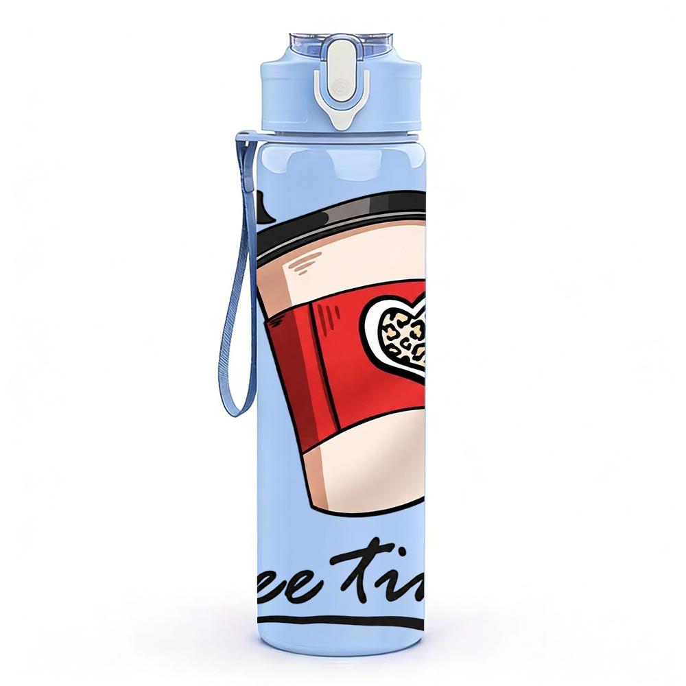 1PC Coffee Cup Red Heart Vintage 750ml Color Plastic Sports Water Bottle Leakproof Flip Straw Lid Suitable for Sports Office Home Use
