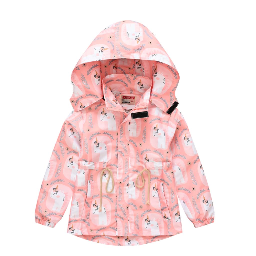 Children's Spring and Fall New Fashion Printing Rushing Coat Jacket Boys and Girls Hooded Waist Zipper Shirt Double Windbreaker