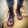 Large Size Couple Trendy Long Leather Boots Summer New Wear Breathable Leather Cotton Shoes Lace Up