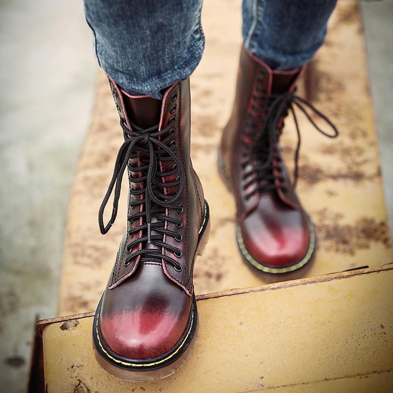 Velká velikost pár trendy dlouhé kožené boty léto nové nošení prodyšná kůže bavlněné boty šněrovací