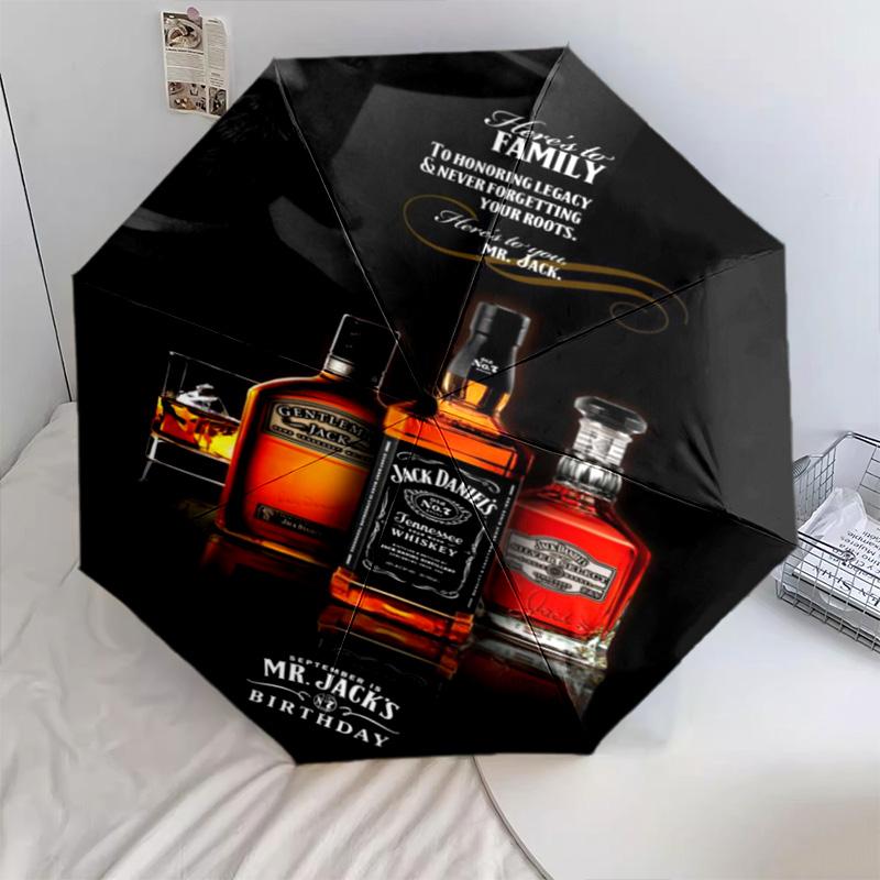 Parapluie Automatique Jack Daniel's Tennessee Whiskey - Parapluie Portable Adapté au Voyage en Plein Air Cadeau d'Anniversaire Indispensable Quotidien