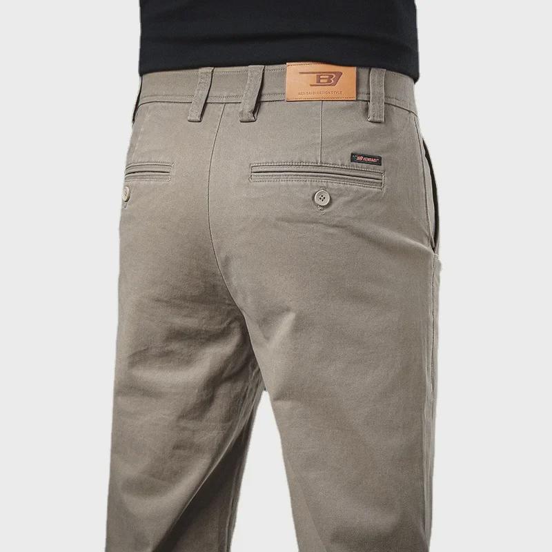 Men's Slim Straight Khaki Casual Pants - High-End Pure Cotton Trendy Trousers