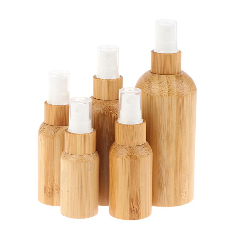Empty 10/20/30/50/100Ml Bamboo Outer Shell Plastic Spray Bottle With Fine Mist Dispenser For Liquid Perfume Toiletries Container