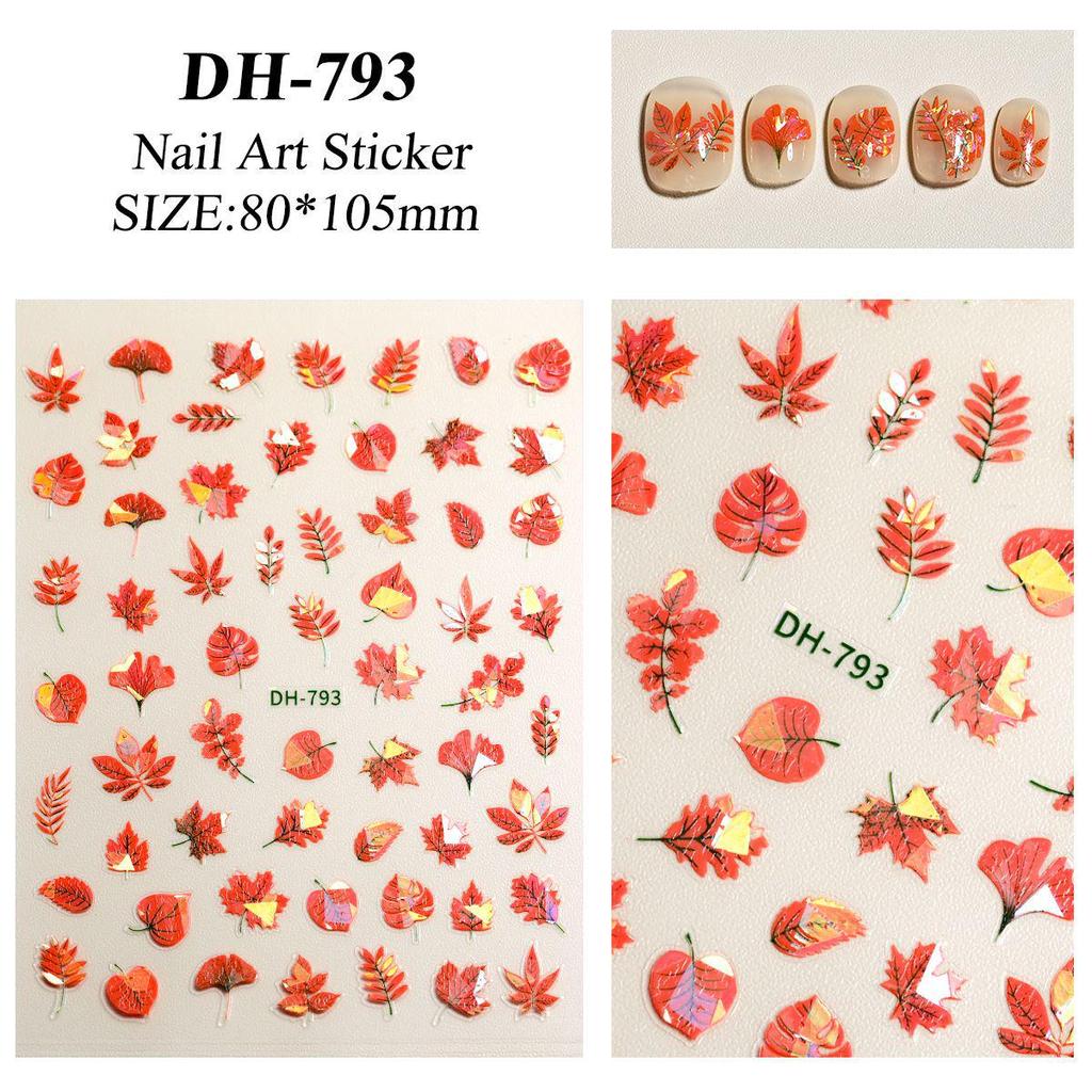 Caramel Red Maple Leaf Adhesive Nail Stickers - Autumn/Winter Fire Red Decor