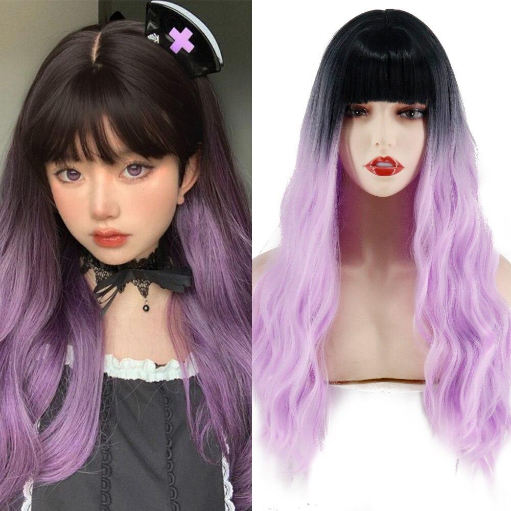 MERISIHAIR Dlouhá paruka s ofinou Vodní vlnitá oranžová paruka Paruka ze syntetického vlákna Dámská dlouhá paruka Cosplay/Denní/Paruka na párty