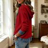 Women's Casual Denim Patchwork Hooded Knit Button Front Jacket