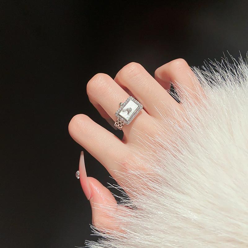 Square clock chain ring, open-ended ring, adjustable and minimalist rings