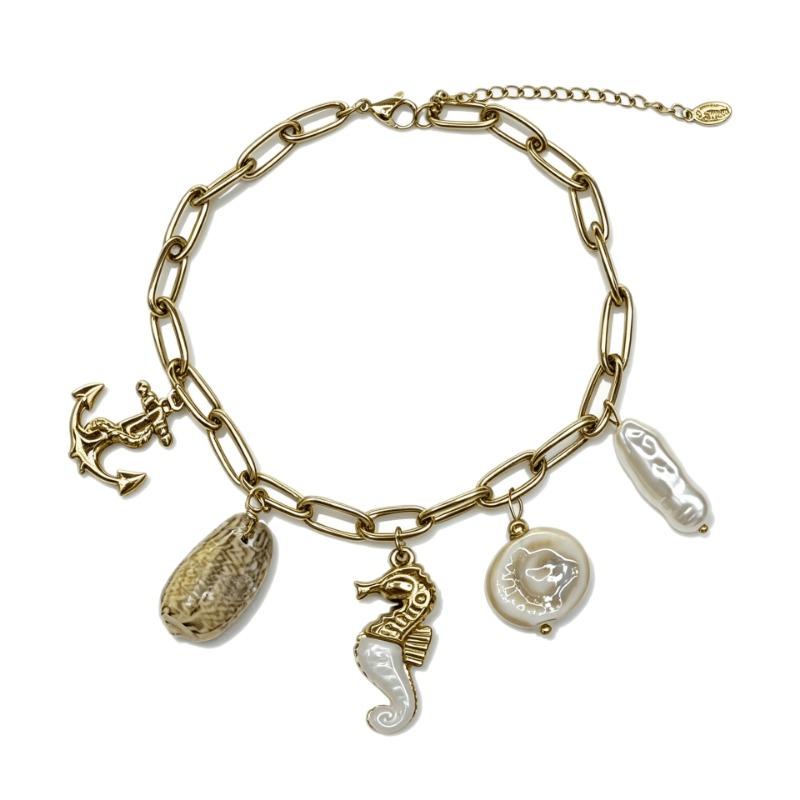 Women S Stainless Steel Gold Plated Boho Bracelet With Fish Starfish Shell Charms