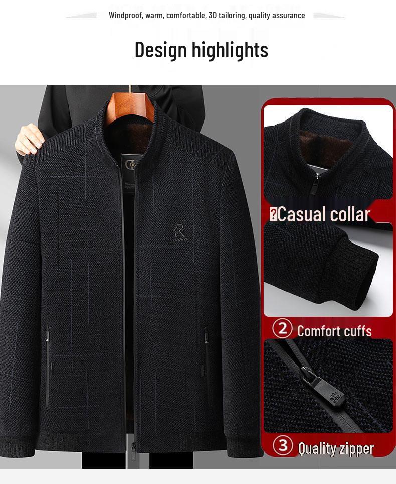 Dad's Fleece-Lined Winter Coat for Middle-Aged & Elderly Men - Warm Cotton Jacket for Autumn & Winter